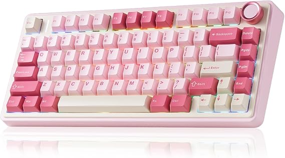 AULA F75 Wireless Keyboard, 75% Gaming Keyboard Hot Swappable with Creamy Sound,Bluetooth/2.4GHz/USB-C,Custom RGB Mechanical Keyboard for PC Gamer - Pink