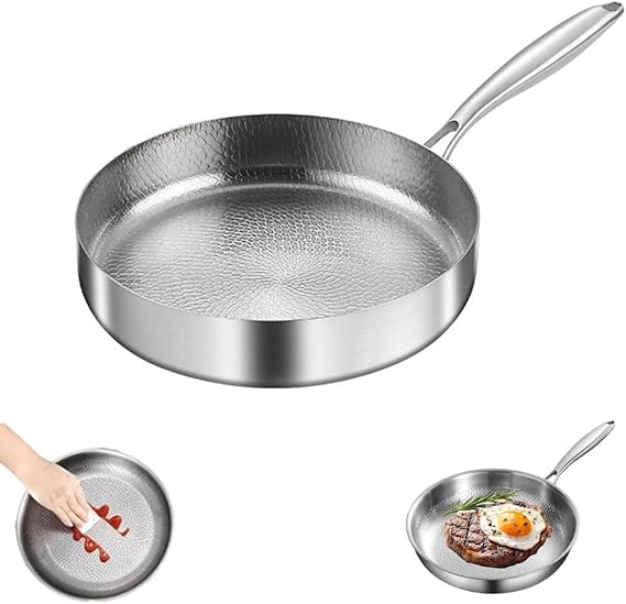 Titanium Hammered Pro Pan, No Coating Titanium Pans for Cooking, Non-Toxic Titanium Cookware, Even Heating for Cooking, Titaniums Nutri Pans Compatible with All Cooktops