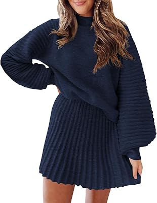 Zwurew Womens 2 Piece Skirt Sets 2025 Mock Neck Ribbed Sweaters and Mini Skirt Fall Winter Two Piece Outfits