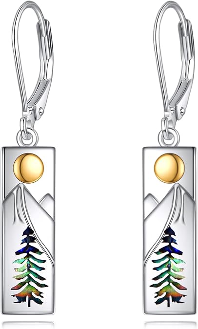 YFN Mountain Earrings 925 Sterling Silver Abalone Dangle Drop Mountain Jewelry Gift for Skiers, Hikers, Campers, Climbers and Nature Lovers