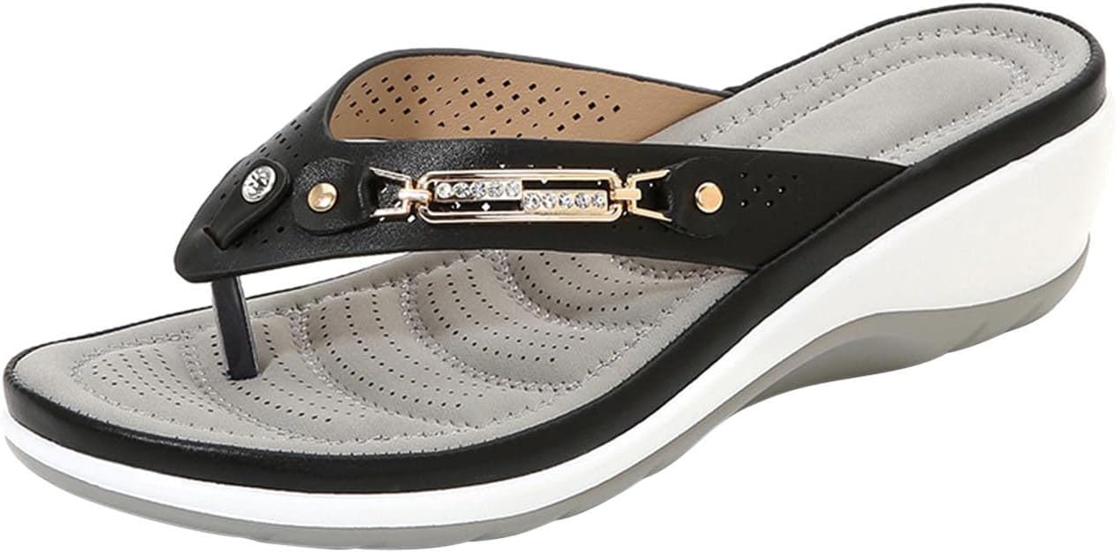 Women's Orthopedic Sandals Flip Flops Arch Support Thong Sandal Ladies Open Toe Wedge Slippers Metal Buckle Shower Sandals House Slippers Shoes Anti Slip Shower Slides Comfortable Slip on Slipper