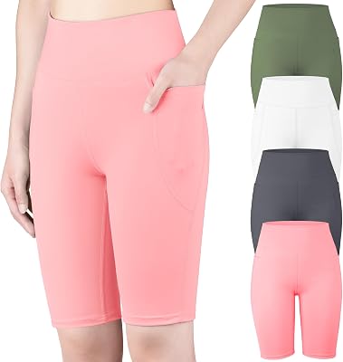 BIG ELEPHANT 4 Packs Girls Athletic Bike Shorts, Dance Yoga Running Soccer Kids Compression Shorts with Pockets