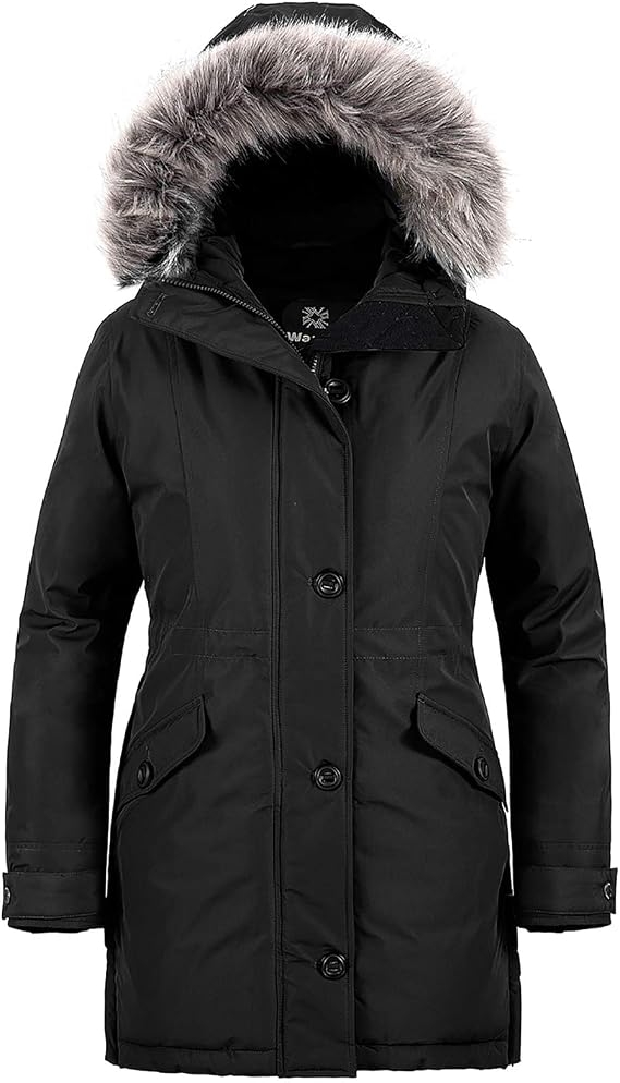 wantdo Women's Winter Coats Warm Puffer Jacket Long Insulated Parka | Waterproof,Thick Insulation,Detachable Faux Fur Hood,Winter Commute Hiking Daily Outdoor Wear