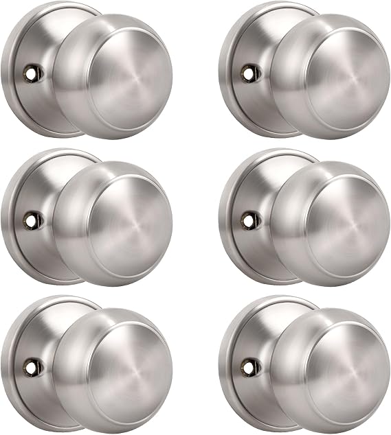KNOBWELL 6 Pack Non-Turning Dummy Knobs - Keyless Closet Door Knobs Interior, Satin Nickel, Individual, Single Side