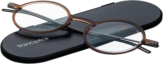 ThinOptics Unisex Adult Glasses Reading, Regular Case / Round Brown, 2.50 US
