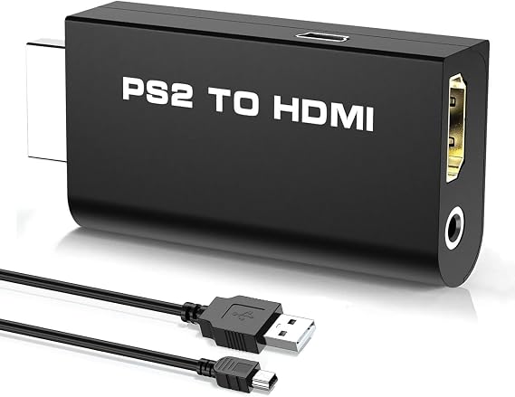 NEW PS2 to HDMI Converter Adapter, Video Converter with 3.5mm Audio Output for HDTV HDMI Monitor, with USB Power Cable, Only Compatible with PS2 console models (10000/ 30000/ 50000/ 70000 series)
