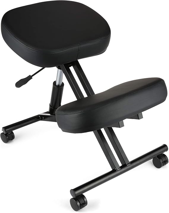 Ergonomic Kneeling Chair, Corrective Posture Seat for Home Office, Adjustable Stool with Thick Foam Cushions and Smooth Gliding Casters - Back & Neck Pain Relief | Spine Tension Relief