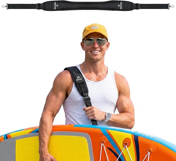 Paddle Board Carrying Strap, Padded Soft Foam Comfortable SUP Carrying Strap with Heavy-Duty Zinc Alloy Hook, Adjustable Shoulder Strap for Paddleboard, Hands-Free Paddle Board Accessories