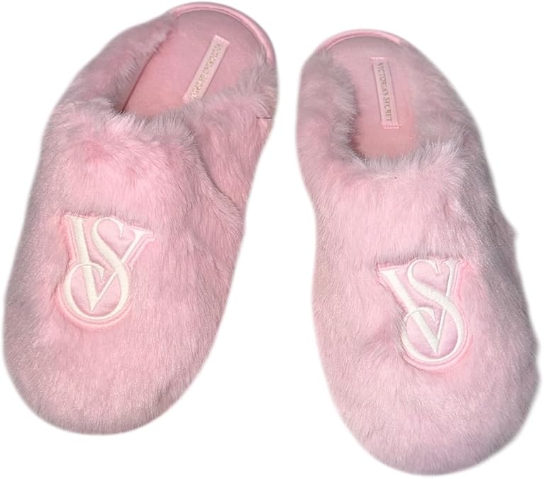 Victoria's Secret Luxe Plush Faux Fur Closed Toe Slippers Pink Soft Cozy House Shoes New (Pink/Pretty Blossom, 8.5, US Footwear Size System, Adult, Women, Alpha, Medium, Medium)