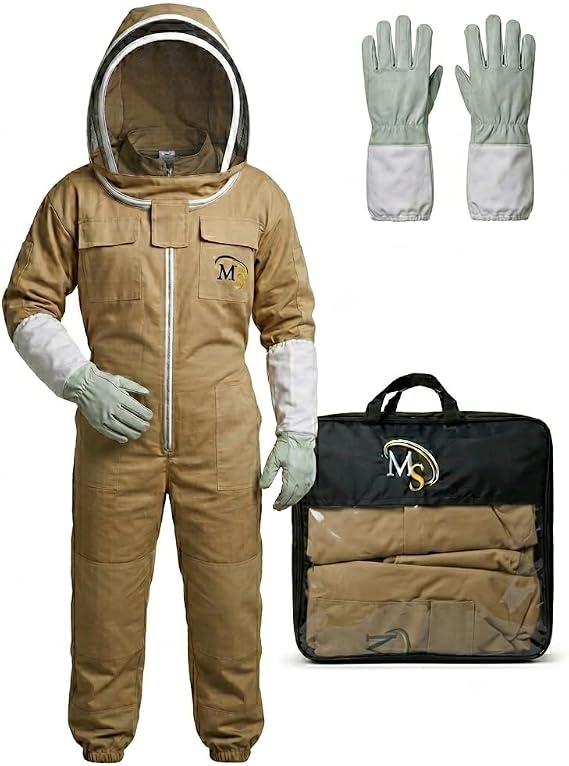 MS Premium Ventilated Cotton Beekeeping Suit with Fencing Veil & Protective Gloves Full Body Beekeeper Suit for Men & Women