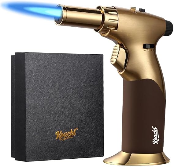 KOACKL Dual Flame Torch Lighter, Butane Kitchen Torch for Baking & BBQ | Safety Lock, Hands-free Operation and Durable Zinc Alloy Body Deliver Reliable Control for Cooking, Crafts and DIY.