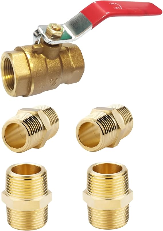 3/4 Brass ball valve and 3/4 inch Brass nipple Male Threaded Pipe Adapter