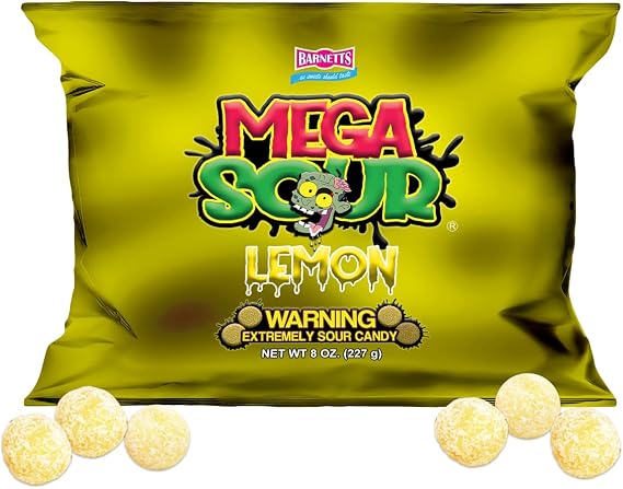 Barnetts - Mega Sour Candy Lemon 227g - Trendy Sweet Bags - Traditionally Handmade Sweets - Sour Coating Lasts 20 Seconds - Candies for Party Bag, Gift Hamper, or Hamper Box