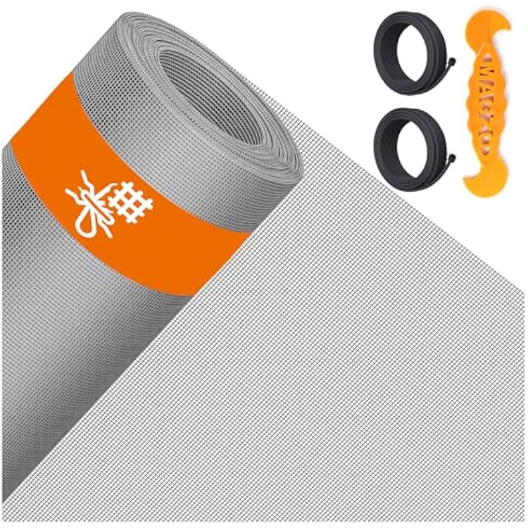 MAGZO Window&Door Screen Replacement Kit, 86 W x 196 L, with Retainer SplineTotal 65.6 FT and Press-Fit Roller Tool, Polyester Scratch-Proof, Adjustable Mesh for Windows&Doors&DIY Projects, Grey