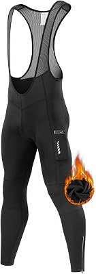 qualidyne Mens Thermal Cycling Bib Tights, 3D Padded, Fleece-Lined Winter Bike Leggings for Cold-Weather Riding