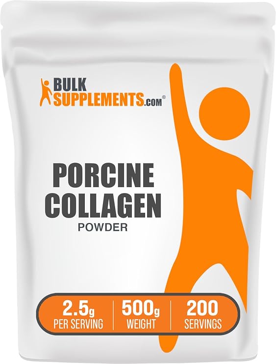 Porcine Collagen Powder - Hydrolyzed Collagen Supplement, for Hair, Skin, Nails - Unflavored & Gluten Free, 2.5g per Serving, 500g (1.1 lbs) (Pack of 1)