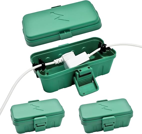 Hrensaw 3PCS Small Weatherproof Electrical Connection Box(Inner 5.5x3x2.2inch),Outdoor Electrical Box,Waterproof Extension Cord Covers for Plug, Extension Cables, Holiday Lights,Green