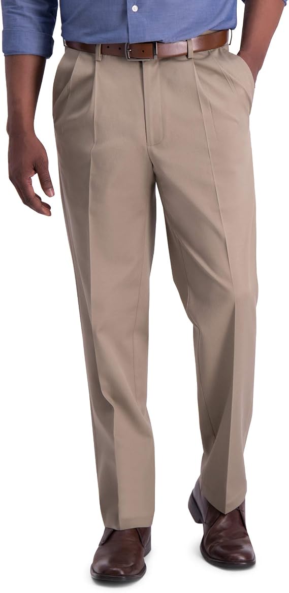 Haggar Mens Classic Fit Iron Free Premium Khaki Pleat Front Casual Pant