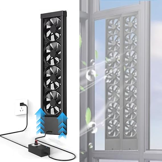 23.6-25.6 Inch Vertical Window Fan For Sliding Windows Waterproof Window Exhaust Fan No Tool Installation With Living Rooms Bedroom Kitchen Bathroom Attics Hot Areas(0-2800 Rpm)