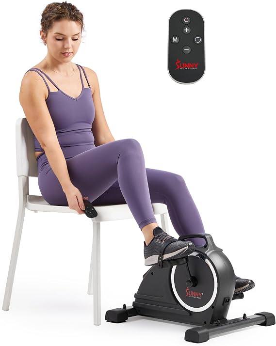 Sunny Health & Fitness Smart Motorized 2-in-1 Pedal Exerciser, Indoor Compact Under-Desk Mini Bike for Low-Impact Cardio Workout and Physical Therapy, Free SunnyFit Training App Connection