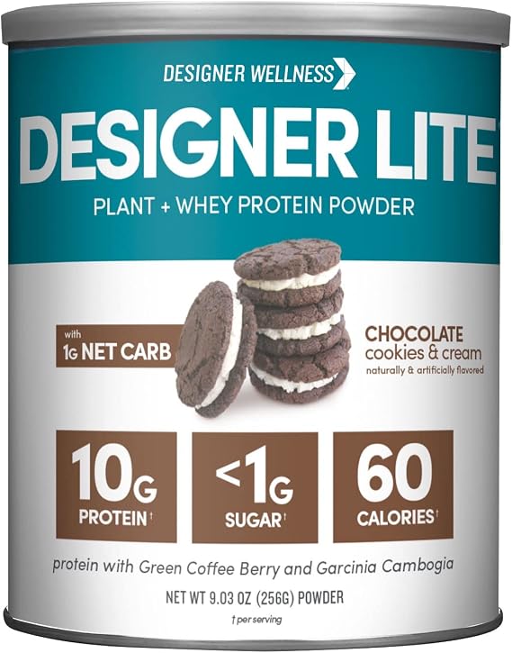 Designer Wellness, Designer Lite, Low Calorie Natural Protein, Prebiotic Fiber, Key Vitamins & Minerals, Chocolate Cookies & Cream, 9.03 Ounces