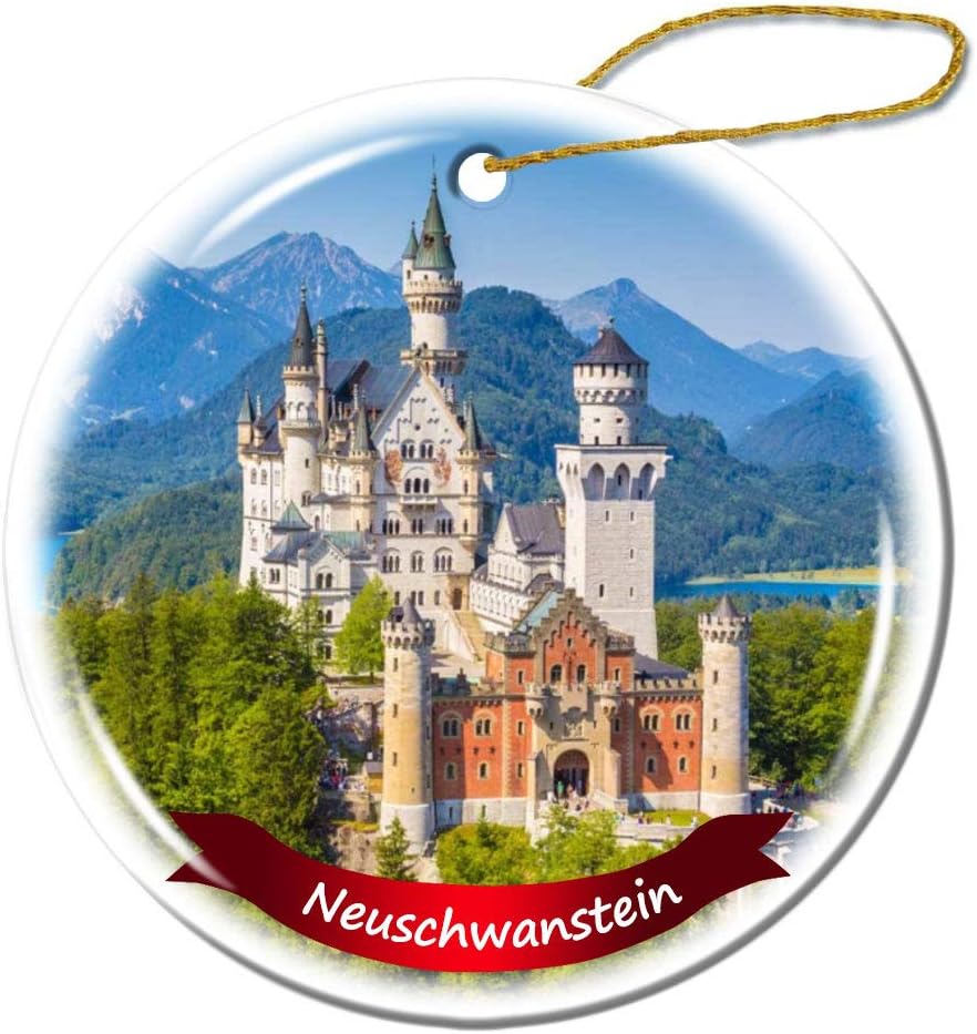 Fhdang Decor Neuschwanstein Castle Germany Christmas Ornament Porcelain Double-Sided Ceramic Ornament,3 Inches