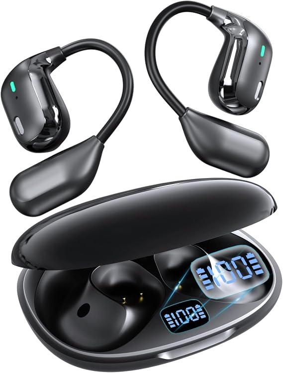 Translation Earbuds Real Time 156 Languages Translator Earbuds, Free AI App Assisrant with 4 Smart Modes, Ultra-Light Open Earbud for Travel, Business, Language Learning (Black)