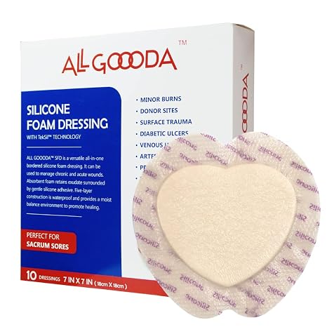 Sacral Silicone Foam Dressing 7x7[10 Pack] Gentle Adhesive Border for Sacrum Wound Care, Sacral Foam Dressing, Bed Sore, Pressure Sore, Diabetic Ulcer, Large Wound Bandage
