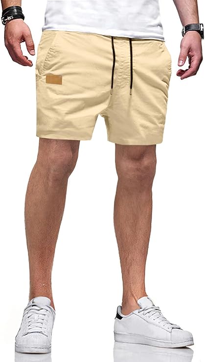 JMIERR Mens Casual Shorts Cotton Drawstring Summer Beach Stretch Twill Chino Golf Short with Pockets