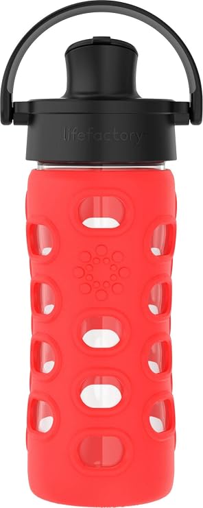Lifefactory 12oz Glass Water Bottle with Active Cap, Apple Red