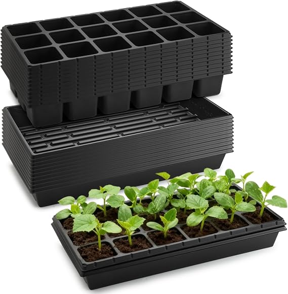RooTrimmer 3 Inch Square Pots 2.9" Deep 18 Cell Seedling Trays with Water Collection Nursery 1020 Trays No Holes for Seeds Starting and Transplanting (20"x10",10 Sets)