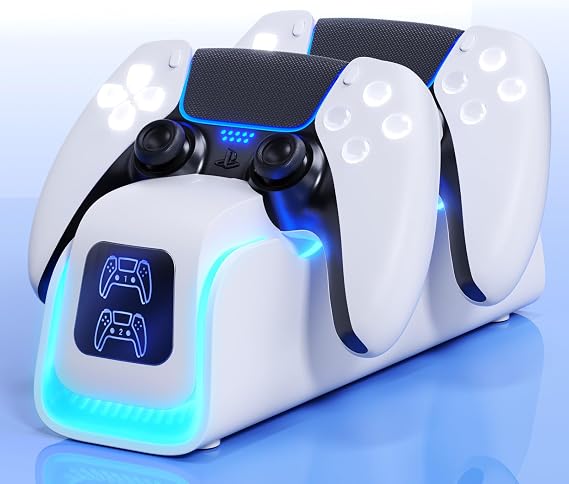 PS5 Controller Charger,PlayStation Charging Dock for PlayStation 5 Dualsense Edge with 6 LED & RGB Mode,Overcharge Protection Controller Charging Station for PlayStation 3 Games