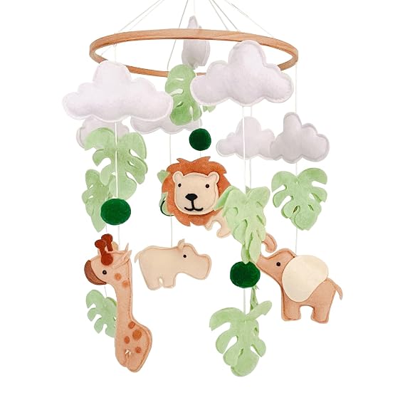 Safari Baby Mobile, Jungle Mobile for Crib, Crib Mobile for Boys and Girls, Nursery Mobile for Bassinet, Pack and Play,Lion Elephant Giraffe