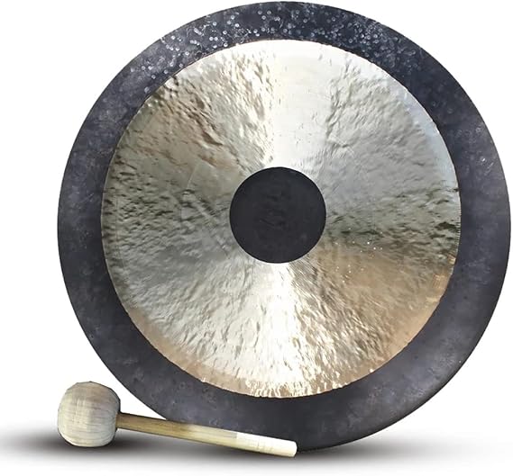 Traditional Chinese Bronze Gong, with Gong Mallet, Hanging String, Aged Look and Beautiful Shimmering Wash Quality(16 Inch)
