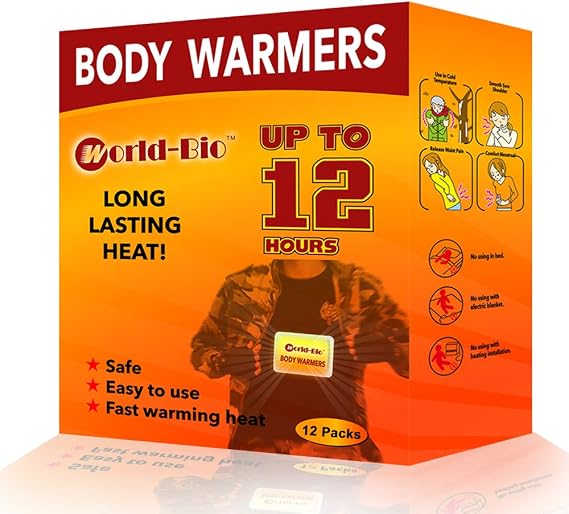 WORLD-BIO Body Warmers for Cold Weather, Heat Warmer Patch Disposable with Adhesive Backing Gives Hours Warm - 12/20/32/40 Packs, Hand Warmers Long Lasting Safe Natural Odorless