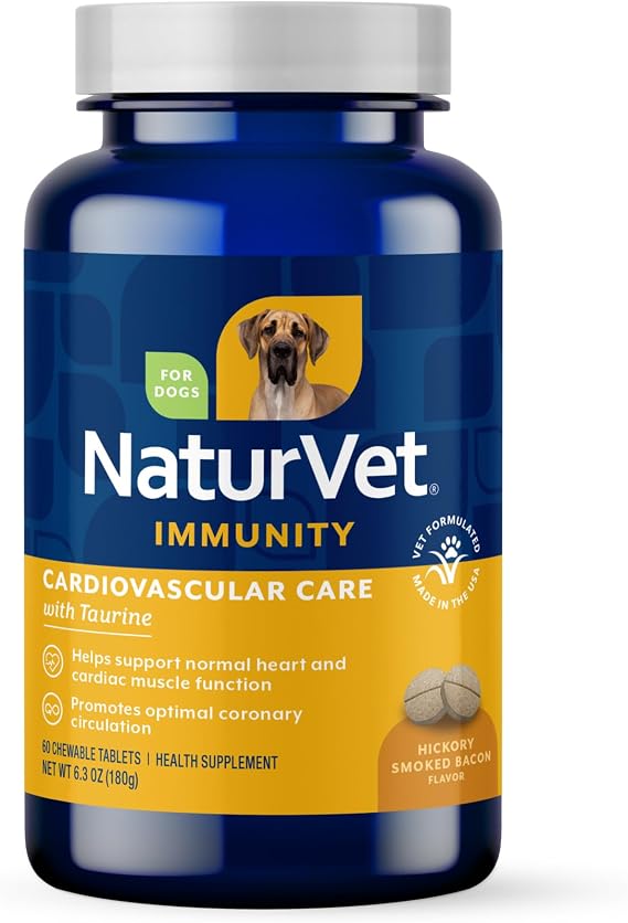 NaturVet Cardiovascular Support Dog Supplement Plus Taurine - 60 Count | Support Dog Heart and Cardiovascular Systems, Includes Antioxidants, Magnesium, Hawthorn, L-Carnitine