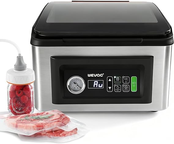 Wevac 12" Chamber Vacuum Sealer for Food, Auto Vacuum Time, 8.5 Qt Chamber | CleanTray, washable seal bar, commercial-grade pump, deep chamber for liquids, meats, Mason Jar Kit, Sous Vide, CV12 Pro