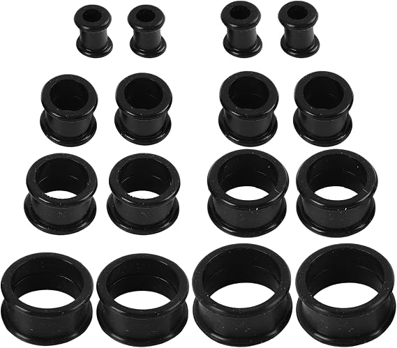 16pcs Silicone Ear Stretching Kit, Silicone Ear Tunnels, 8 Sizes 6mm to 20mm, Flesh Tunnels Gauges Double Flared Ear Expanders, Lightweight Black Stretching Kit