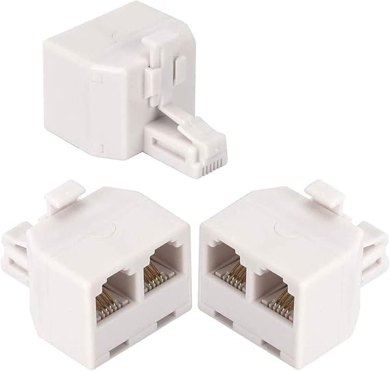 Telephone Splitters,RJ11 6P4C Duplex Wall Jack Adapter Dual Phone Line Splitter Wall Jack Plug 1 to 2 Modular Converter Adapter for Office Home ADSL DSL Fax Model Cordless Phone (Two Way-3 Pack-D)