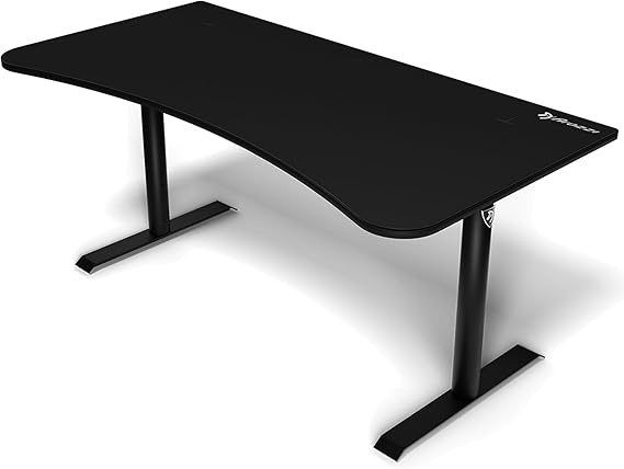 Arozzi Arena Large Gamer Desk - 63x32 Adjustable Height PC Gaming Desk With Storage For Cables & Triple-Monitor Support - Full-Surface Washable Mousepad - Pure Black