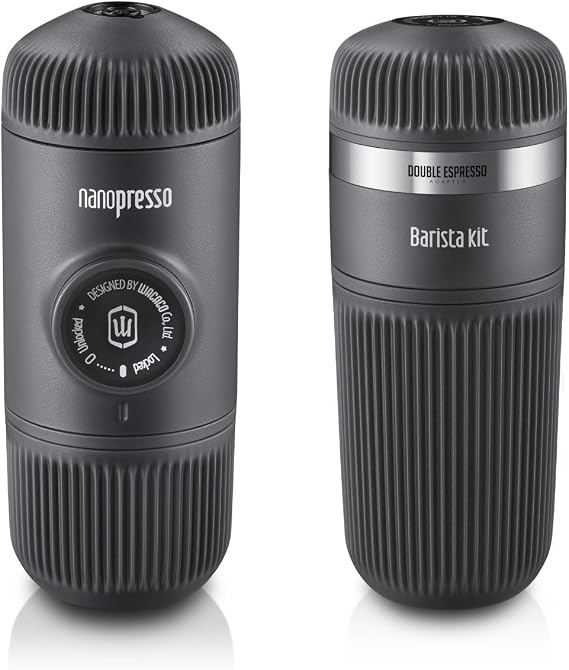 WACACO Nanopresso Machine and Barista Kit Bundle, Portable Espresso Maker Set to Make Double Espresso and Lungo, Manually Coffee Maker Compatible with Ground Coffee, Perfect for Travel, Camping