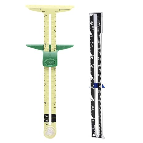 Sewing Gauge Measuring Tool Set 5-in-1 T-Shaped Sliding Gauge Ruler,Acrylic Fabric Quilting Ruler,Essential Sewing Tools&Quilting Accessories for Hemming,Seam Allowance,Button Spacing 2 Pieces