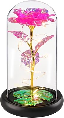 Artificial Rose Flower Gift in A Glass Dome, for Mom Grandma, Birthday Gift for Womem Day Gifts for Wife, Daughter, Grandma, Light Up Rose Gifts Valentines Day Rose GiftPink