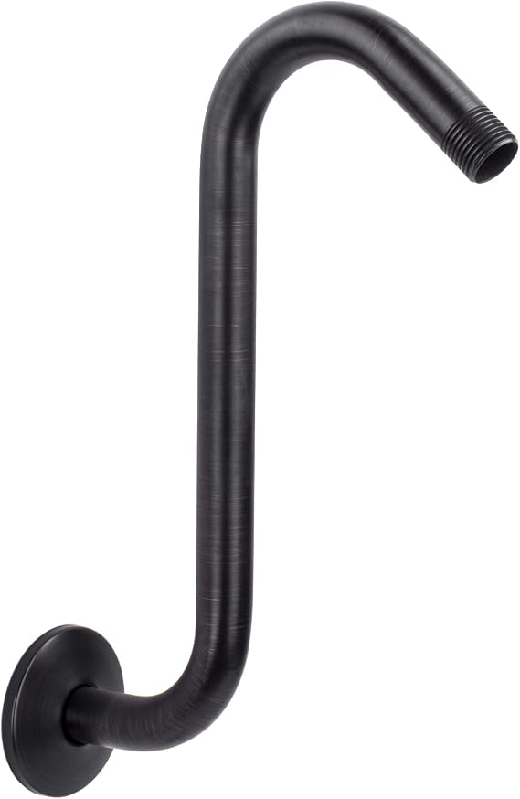 Shower Head Extension Arm with Flange,10.5 Inch High-Rise Curved S Shaped Design, Stainless Steel, Standard 1/2" Connection, Oil Rubbed Bronze Finish