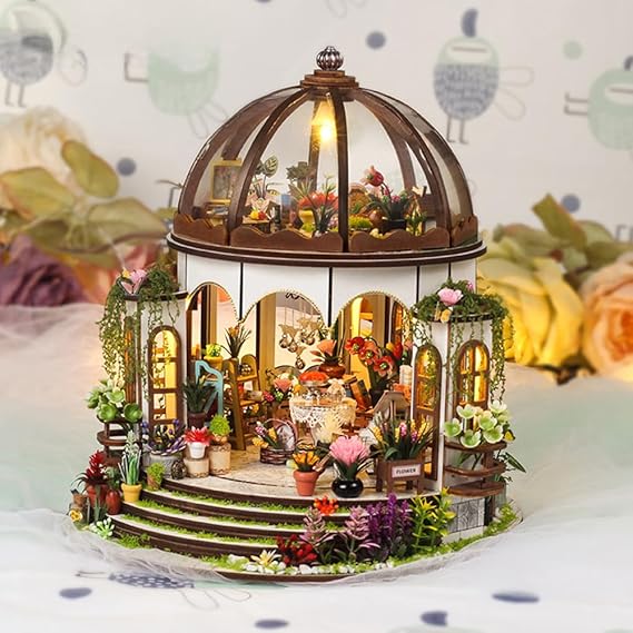 DIY Miniature House Kit,Garden House with Furniture & LED,DIY Dollhouse Miniature Kit for Adults Teen,Mini House Building kit,3D Wooden Craft Mini Model Kit,Birthday Gifts Home Decor