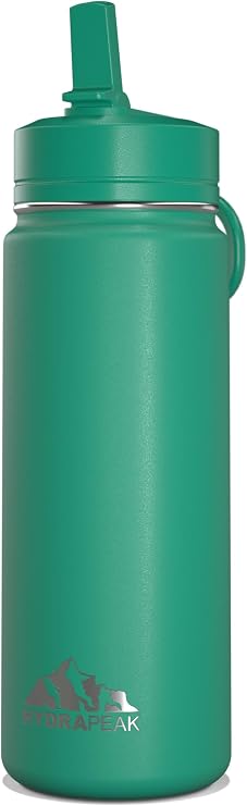 Hydrapeak Mini 20oz Kids Water Bottle w/Straw Lid | Stainless Steel Double Wall Insulated | Leak-Proof and Spill-Proof | Cold for 24 Hrs | Kelly Green