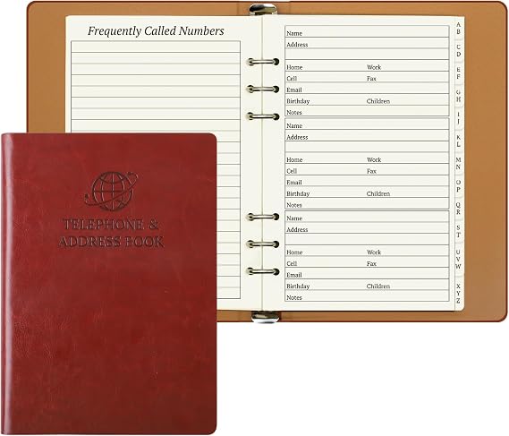 Refillable Address Book with Alphabetical Tabs, Large Print (Red) | Large Print Contact Address/Phone Books, Address Books with Refillable Pages for Senior Home Office