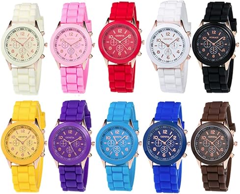 Wholesale 10 Pack Men Women Silicone Band Watch Set Analog Quartz Jelly Colorful Wristwatch