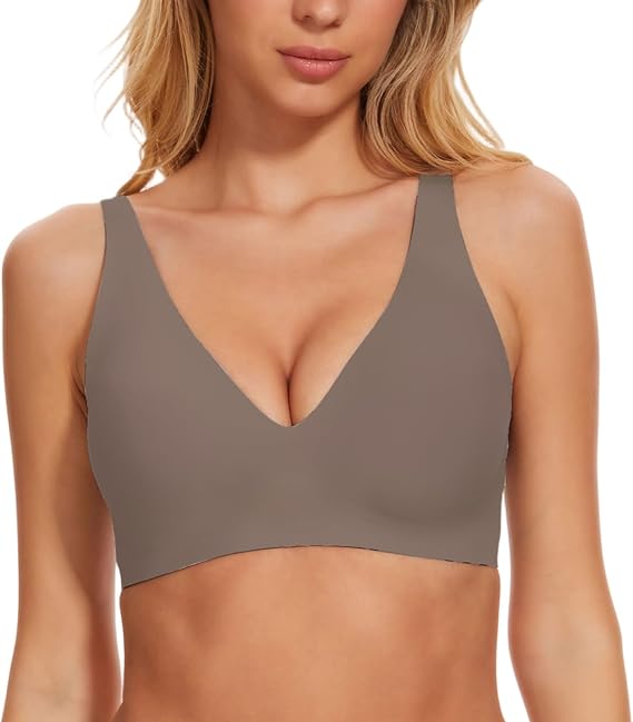 sharllen Women's Seamless Bra Without Underwire Push Up V-Neck Seamless Non-Wired Bra Comfortable Soft Bralette T-Shirt Smooth Bra