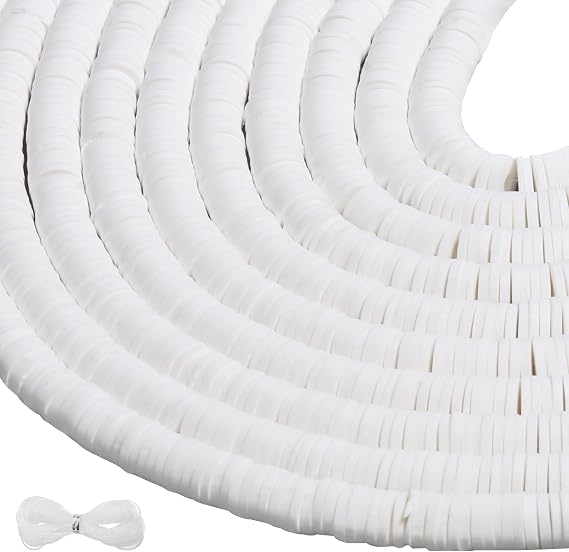 3600pcs Clay Beads for Bracelets Making 10 Strands Flat Round Polymer White Clay Beads Spacer Heishi Beads for Jewelry Making Earring Necklace